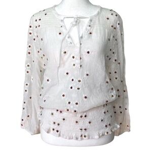 NWT Anthropologie Fig and Flower White Boho Floral Peasant Blouse Size XL